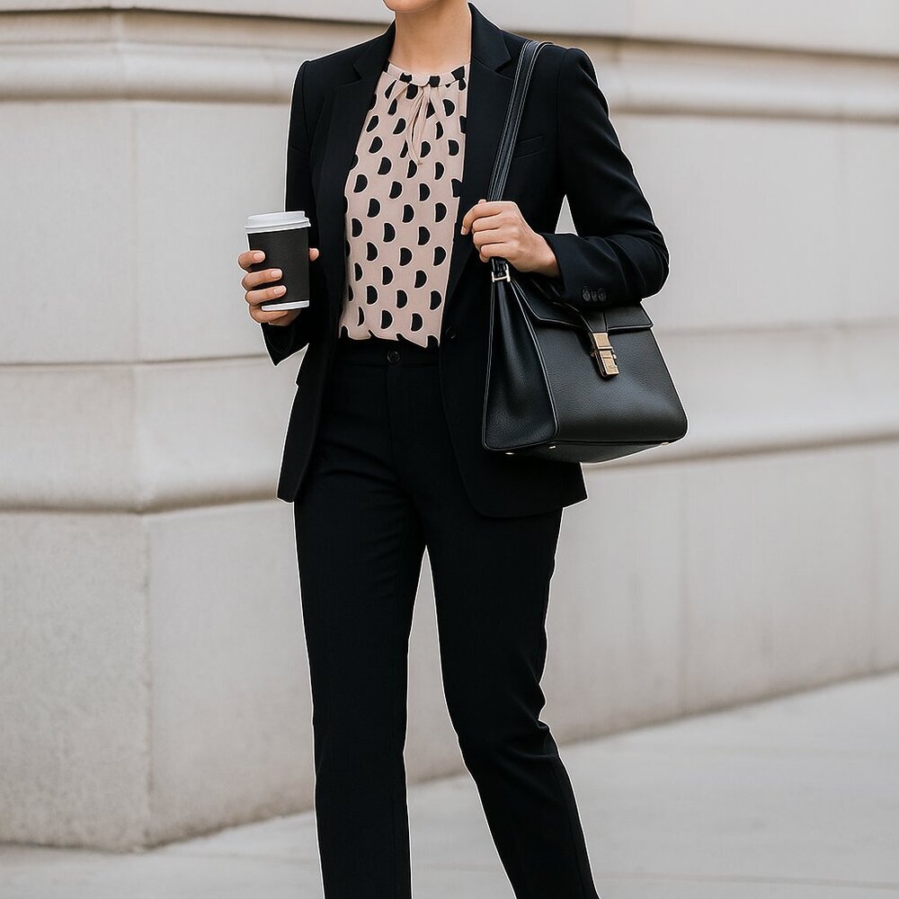 Nine West Pink and Black Polka Dot Blouse